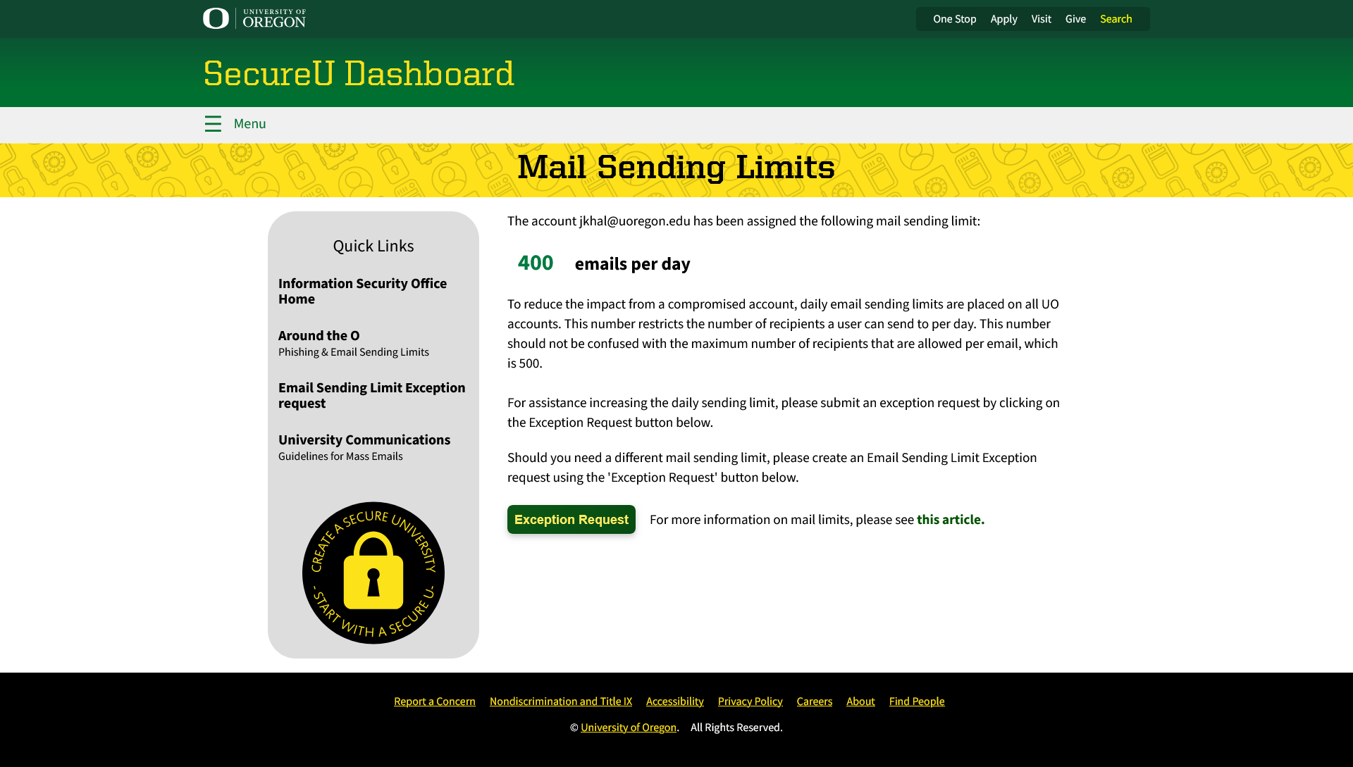 Mail Sending Limit - SecureU